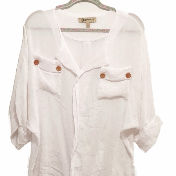Democracy White Boxy 3/4 Sleeve Button Down Shirt - Picture 1 of 6